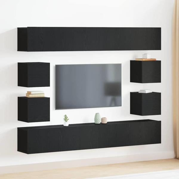 ARDEBO.de - 6-teilige TV-Schränke Set Wandmontiert Schwarze Eiche Spanholz, Wandmontierte TV-Schränke 2 Stück Schwarze Eiche 30,5x30x30 cm, Schwarze Eiche Wandmontierter TV-Schrank 100x30x30 cm aus Spanholz