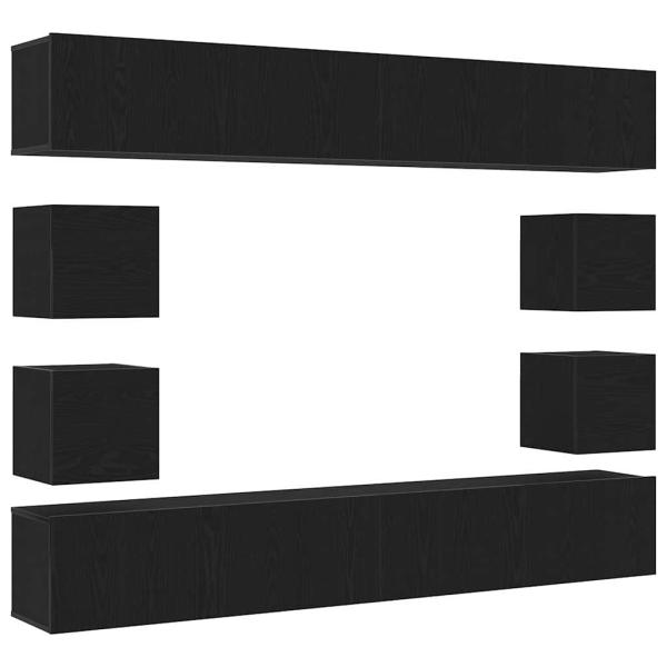 6-teilige TV-Schränke Set Wandmontiert Schwarze Eiche Spanholz, Wandmontierte TV-Schränke 2 Stück Schwarze Eiche 30,5x30x30 cm, Schwarze Eiche Wandmontierter TV-Schrank 100x30x30 cm aus Spanholz