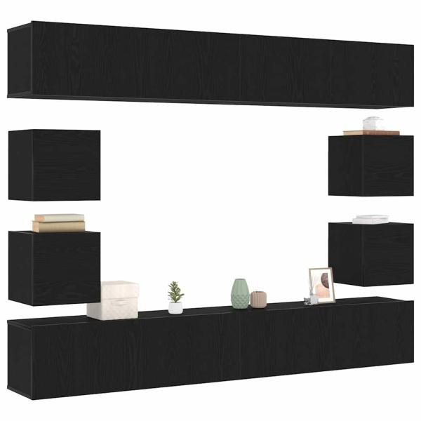 6-teilige TV-Schränke Set Wandmontiert Schwarze Eiche Spanholz, Wandmontierte TV-Schränke 2 Stück Schwarze Eiche 30,5x30x30 cm, Schwarze Eiche Wandmontierter TV-Schrank 100x30x30 cm aus Spanholz