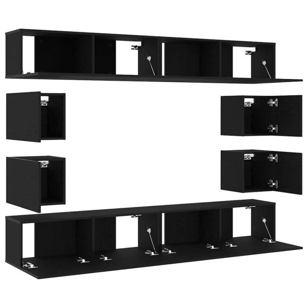 6-teilige TV-Schränke Set Wandmontiert Schwarze Eiche Spanholz, Wandmontierte TV-Schränke 2 Stück Schwarze Eiche 30,5x30x30 cm, Schwarze Eiche Wandmontierter TV-Schrank 100x30x30 cm aus Spanholz