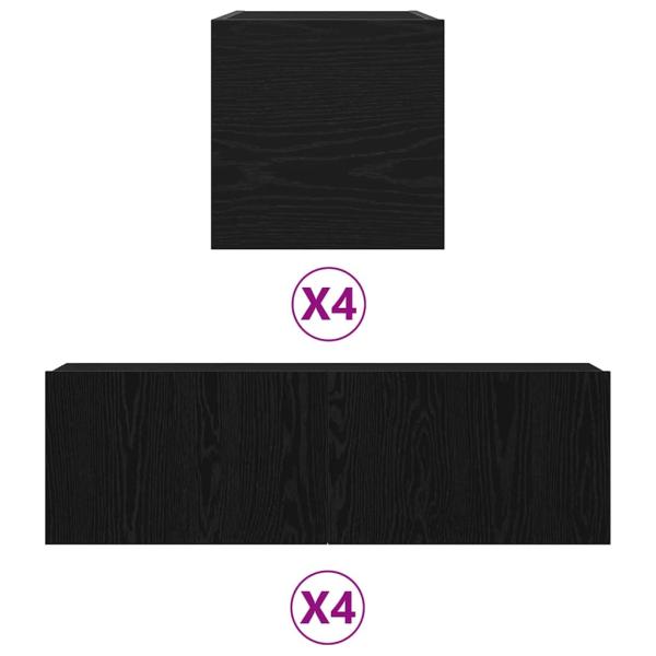 6-teilige TV-Schränke Set Wandmontiert Schwarze Eiche Spanholz, Wandmontierte TV-Schränke 2 Stück Schwarze Eiche 30,5x30x30 cm, Schwarze Eiche Wandmontierter TV-Schrank 100x30x30 cm aus Spanholz