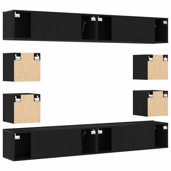 6-teilige TV-Schränke Set Wandmontiert Schwarze Eiche Spanholz, Wandmontierte TV-Schränke 2 Stück Schwarze Eiche 30,5x30x30 cm, Schwarze Eiche Wandmontierter TV-Schrank 100x30x30 cm aus Spanholz