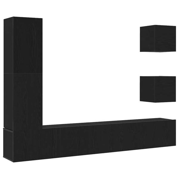 6-teiliges TV-Schrank-Set Schwarze Eiche Holzwerkstoff, Wandmontierte TV-Schränke 2 Stück Schwarze Eiche 30,5x30x30 cm, TV-Schrank Schwarze Eiche 30,5x30x110 cm Holzwerkstoff, Schwarzer Eichen-Wand-TV-Schrank 100x30x30 cm aus Holzwerkstoff