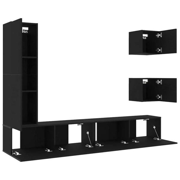 6-teiliges TV-Schrank-Set Schwarze Eiche Holzwerkstoff, Wandmontierte TV-Schränke 2 Stück Schwarze Eiche 30,5x30x30 cm, TV-Schrank Schwarze Eiche 30,5x30x110 cm Holzwerkstoff, Schwarzer Eichen-Wand-TV-Schrank 100x30x30 cm aus Holzwerkstoff