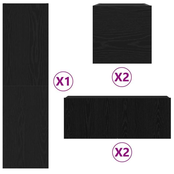 6-teiliges TV-Schrank-Set Schwarze Eiche Holzwerkstoff, Wandmontierte TV-Schränke 2 Stück Schwarze Eiche 30,5x30x30 cm, TV-Schrank Schwarze Eiche 30,5x30x110 cm Holzwerkstoff, Schwarzer Eichen-Wand-TV-Schrank 100x30x30 cm aus Holzwerkstoff