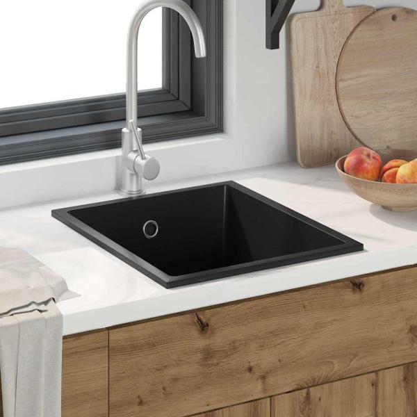 ARDEBO.de - Küchenspülbecken aus schwarzem Granit mit Überlaufloch
