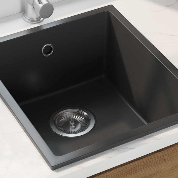 Küchenspülbecken aus schwarzem Granit mit Überlaufloch