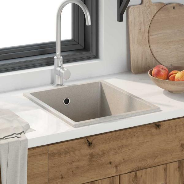 ARDEBO.de - Küchenspüle mit Überlaufloch Beiger Granit