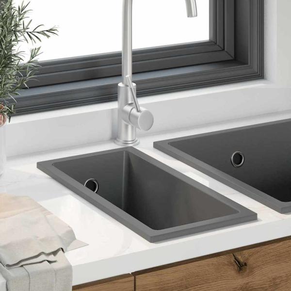 Küchenspülbecken aus grauem Granit mit Überlaufloch