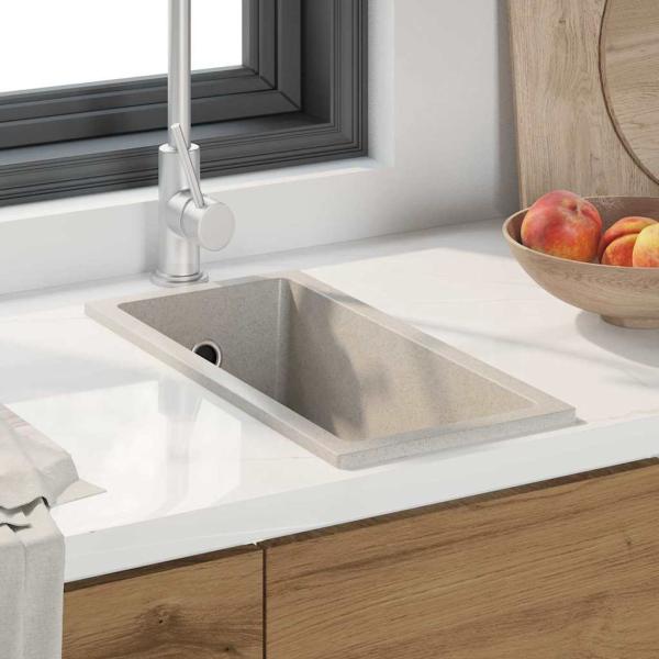 ARDEBO.de - Küchenwaschbecken mit Überlauf Beige Granit