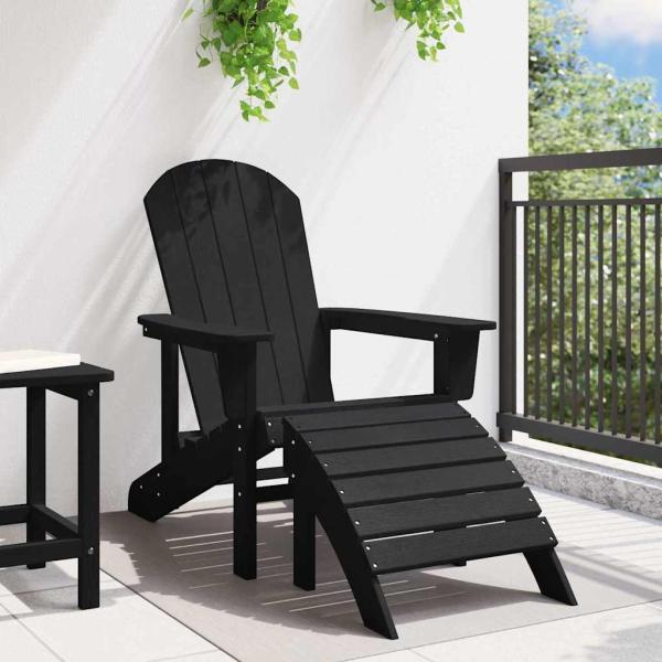 Adirondack-Stuhl mit Fußstütze Schwarz HDPE