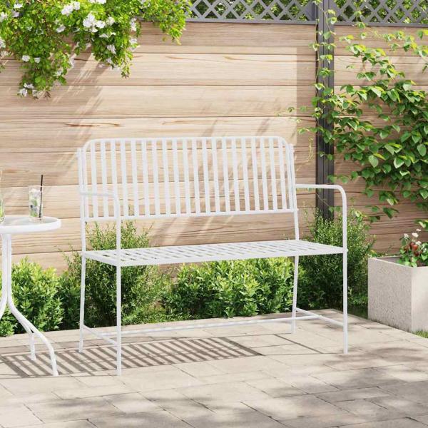 ARDEBO.de - Bank Weiß Metall 103,5 x 51,5 x 90 cm Langlebig Gartenbank