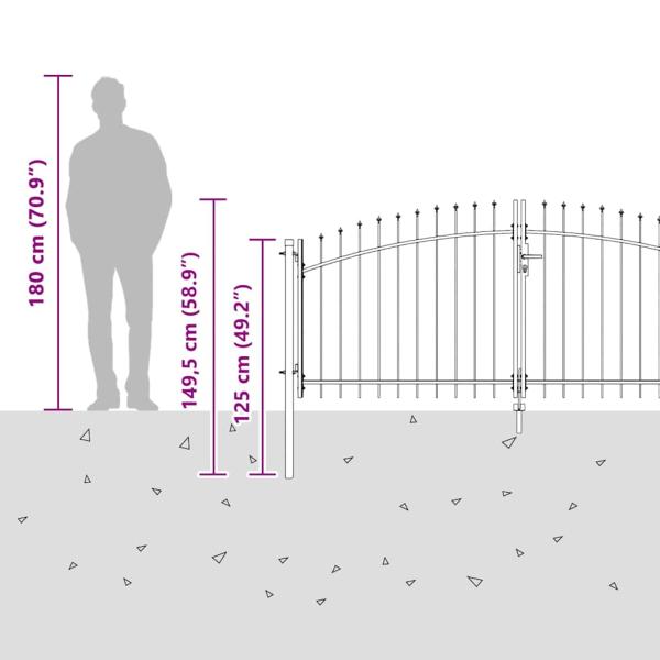 Gartentor mit Spear-Spitze Schwarz 100x400 cm Stahl