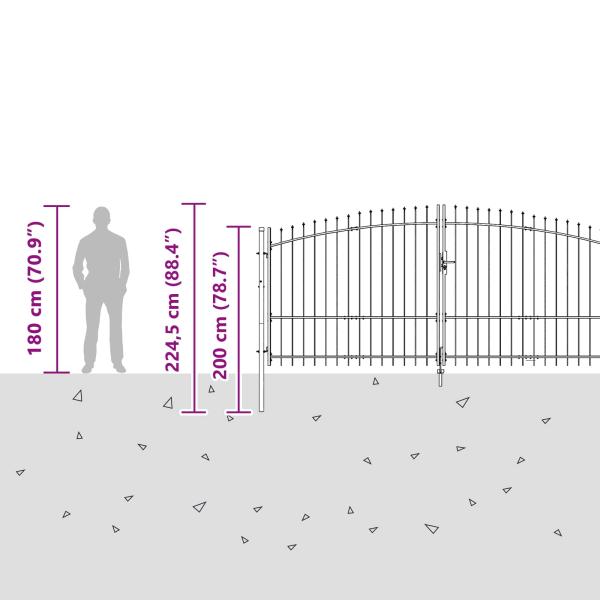 Gartentor mit spitzem Oberteil Grau 125x400 cm Stahl