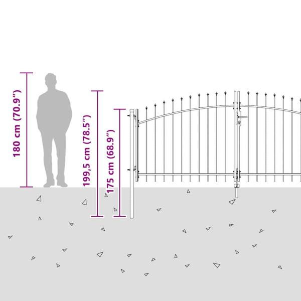 Gartentor mit Spear-Top Grau 150x400 cm Stahl