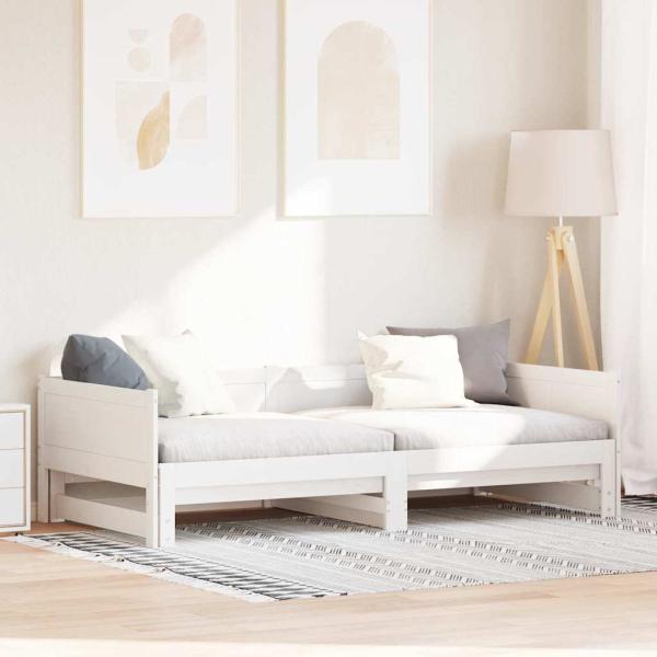 ARDEBO.de - Ausziehbares Tagesbett Weiß 90x200 cm Massivholz Kiefer