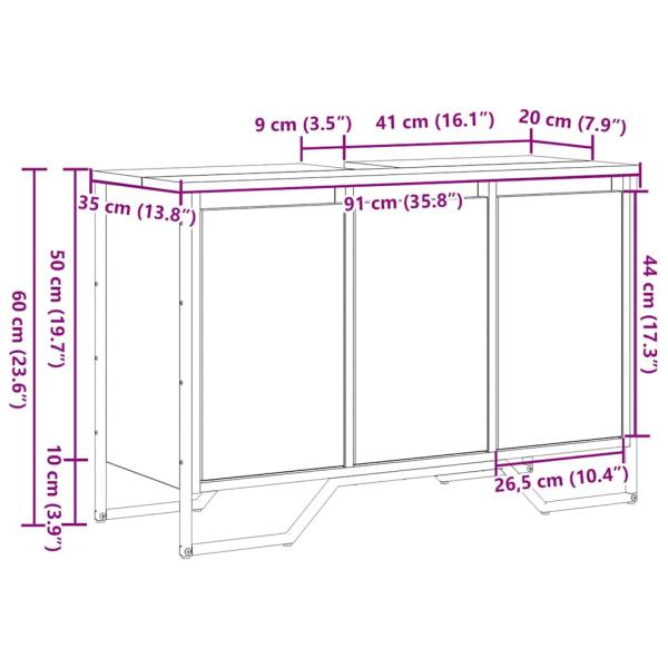 Waschbeckenschrank Schwarzes Eichenholz 91x35x60 cm Holzwerkstoff