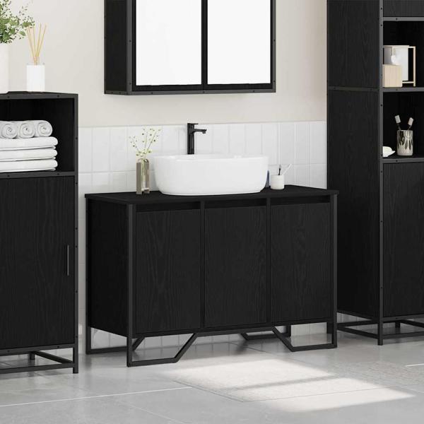 Waschbeckenschrank Schwarzes Eichenholz 91x35x60 cm Holzwerkstoff