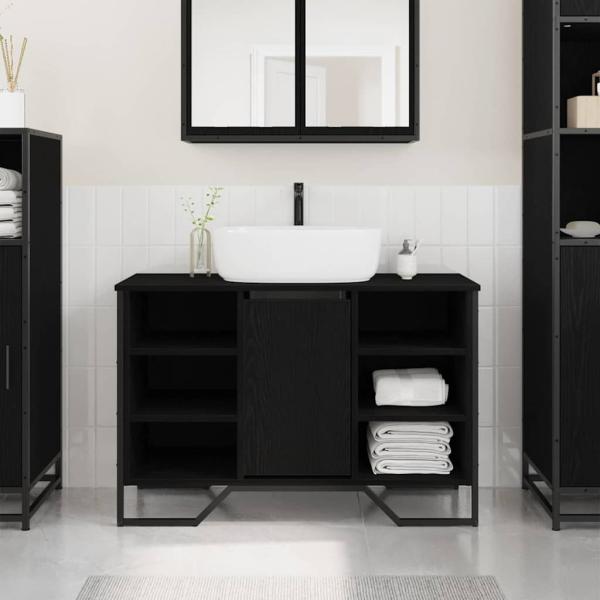 ARDEBO.de - Waschbecken Schrank Schwarz Eiche 91x35x60 cm Holzwerkstoff