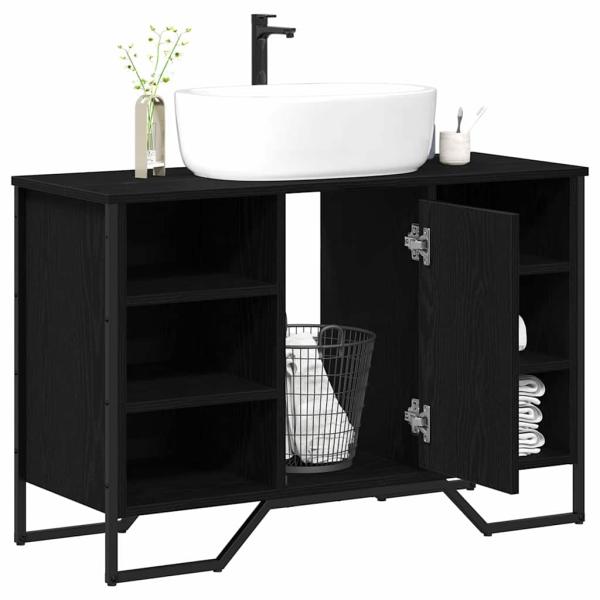 Waschbecken Schrank Schwarz Eiche 91x35x60 cm Holzwerkstoff