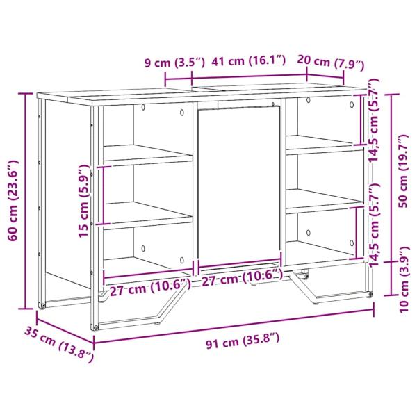 Waschbeckenschrank Schwarz Eichen-Optik 91 x 35 x 60 cm