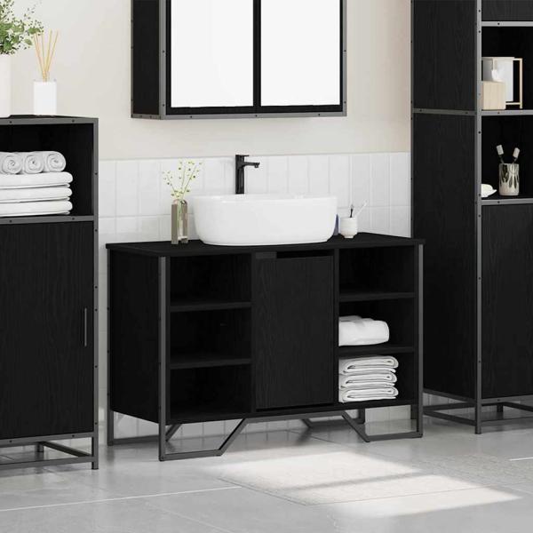 Waschbecken Schrank Schwarz Eiche 91x35x60 cm Holzwerkstoff