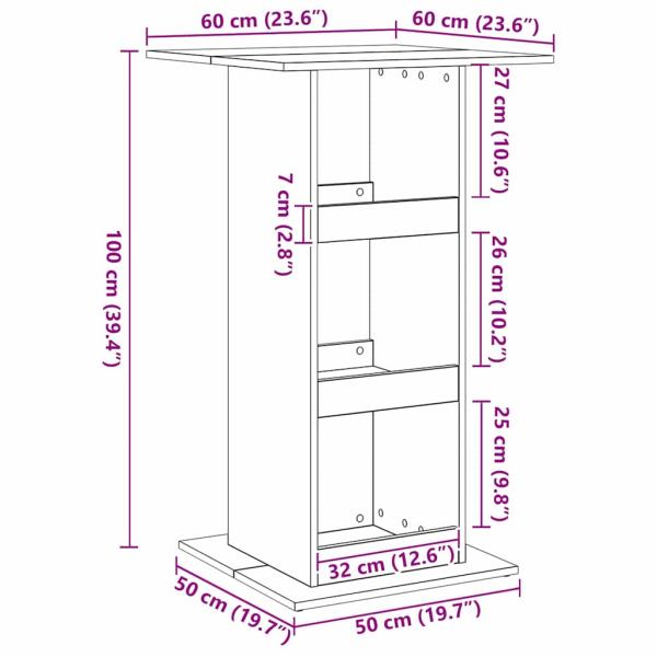 Bar Tisch mit Stauraum Schwarz Eiche 60x60x102 cm Holzwerkstoff