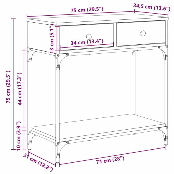Konsole Tisch Schwarze Eiche 75x34.5x75 cm Holzwerkstoff