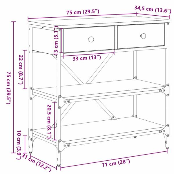 Konsolentisch Massivholz Eiche 75x34,5x75 cm Holzwerkstoff