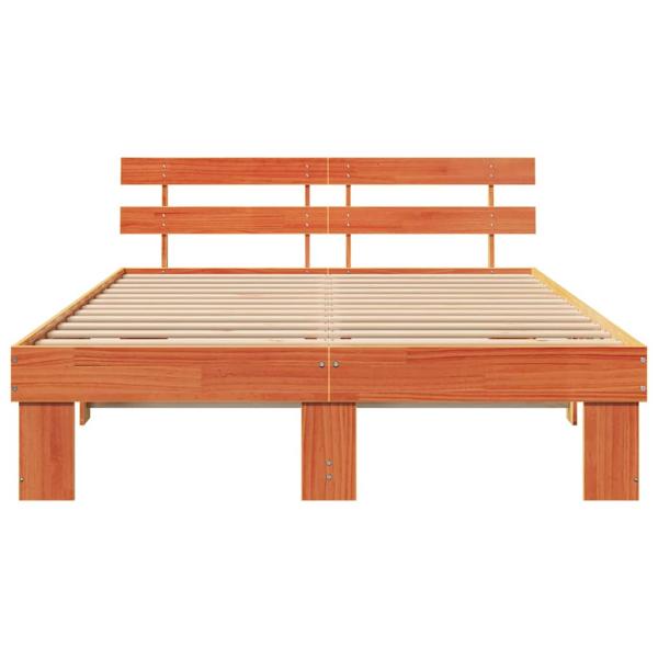 Bettgestell mit Kopfteil Wachsbraun 140x200 cm Massivholz Kiefer