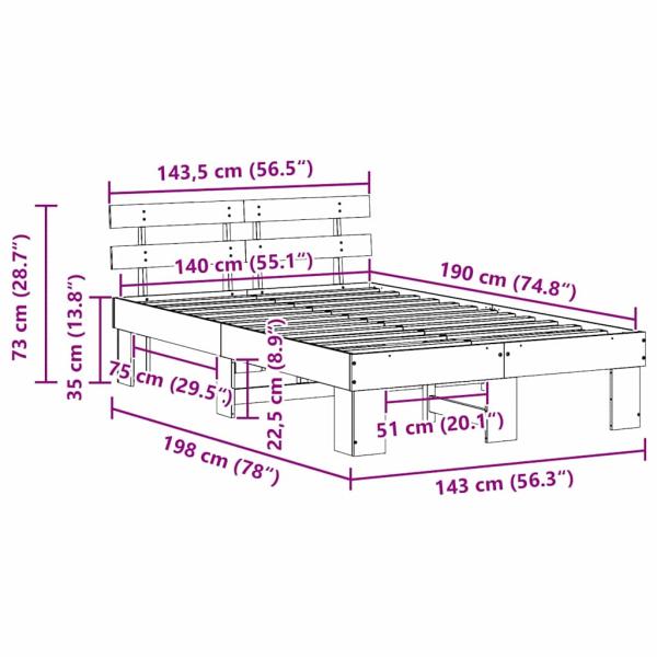 Bettgestell mit Kopfteil 140x190 cm Massivholz Kiefer