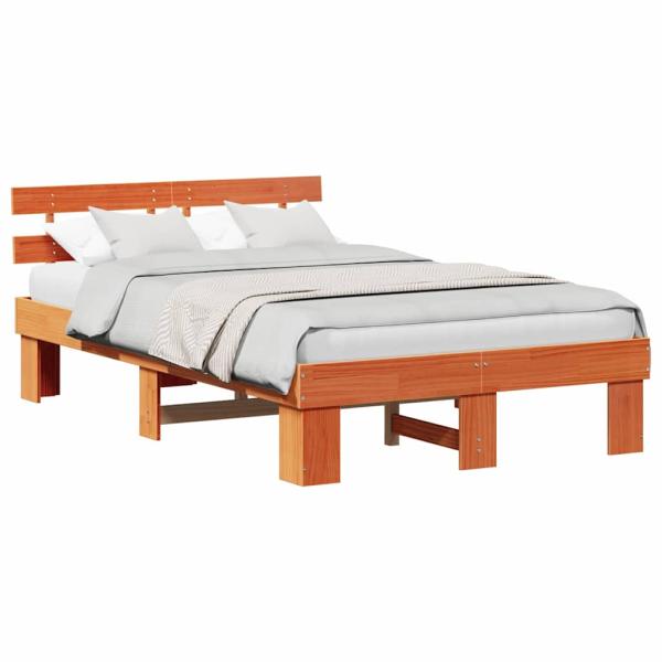 Bettgestell mit Kopfteil Wachsbraun 140x190 cm Massivholz Kiefer