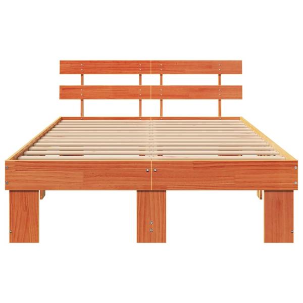 Bettgestell mit Kopfteil Wachsbraun 140x190 cm Massivholz Kiefer