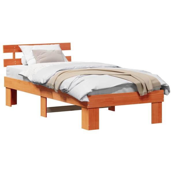 Bettgestell mit Kopfteil Wachsbrown 90x190 cm Massivholz Kiefer