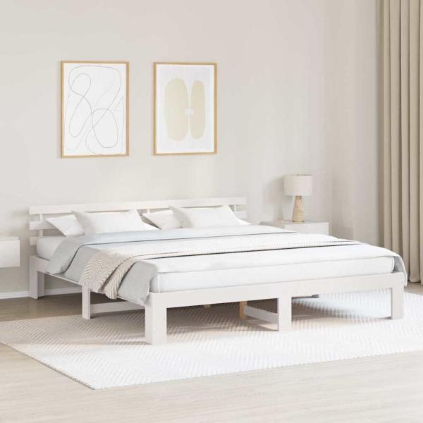 ARDEBO.de - Weißes Bettgestell Weiß Massivholz 200 x 200 cm