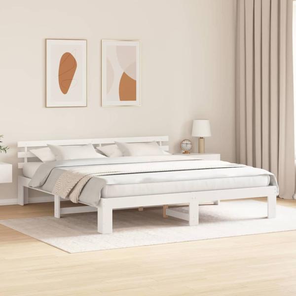 Weißes Bettgestell Weiß Massivholz 200 x 200 cm