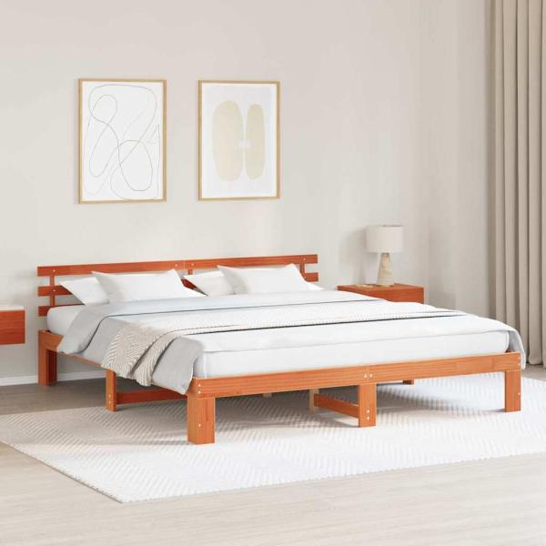 ARDEBO.de - Kiefer Bettgestell Wachsbraun Massivholz 200 x 200 cm