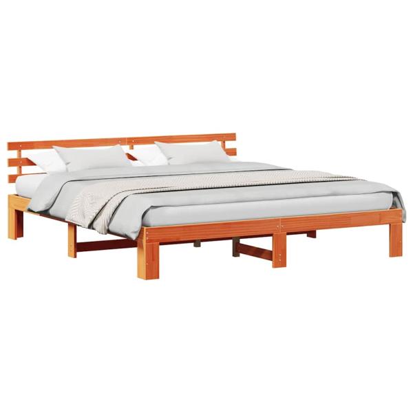 Kiefer Bettgestell Wachsbraun Massivholz 200 x 200 cm