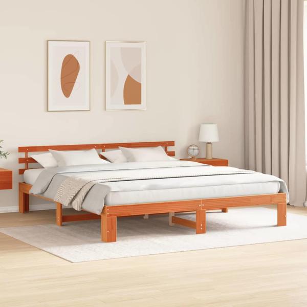 Kiefer Bettgestell Wachsbraun Massivholz 200 x 200 cm
