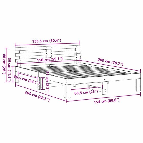 Weißes Holz-Bettgestell Weiß Holz 150 x 200 cm Langlebig
