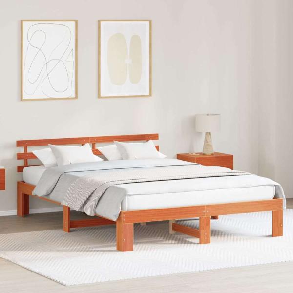 ARDEBO.de - Kiefer Bettgestell Wachsbrown Massivholz 150 x 200 cm Bettgestell