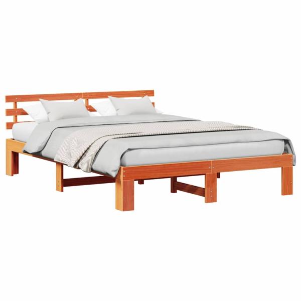 Kiefer Bettgestell Wachsbrown Massivholz 150 x 200 cm Bettgestell