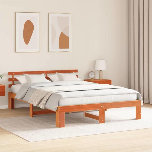 Kiefer Bettgestell Wachsbrown Massivholz 150 x 200 cm Bettgestell