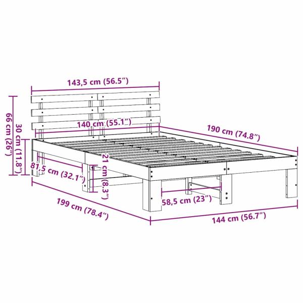Kiefernholz Bettgestell Wachsbraun Massivholz 140 x 190 cm