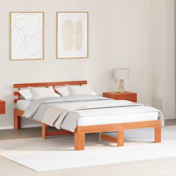 ARDEBO.de - Kiefer Holz Bettgestell Wachsbraun Massivholz 135 x 190 cm