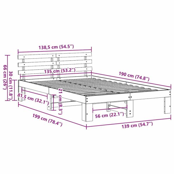 Kiefer Holz Bettgestell Wachsbraun Massivholz 135 x 190 cm