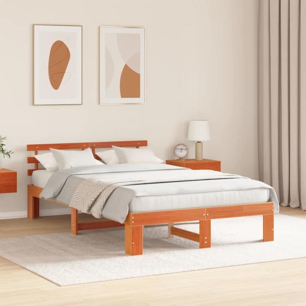 Kiefer Holz Bettgestell Wachsbraun Massivholz 135 x 190 cm