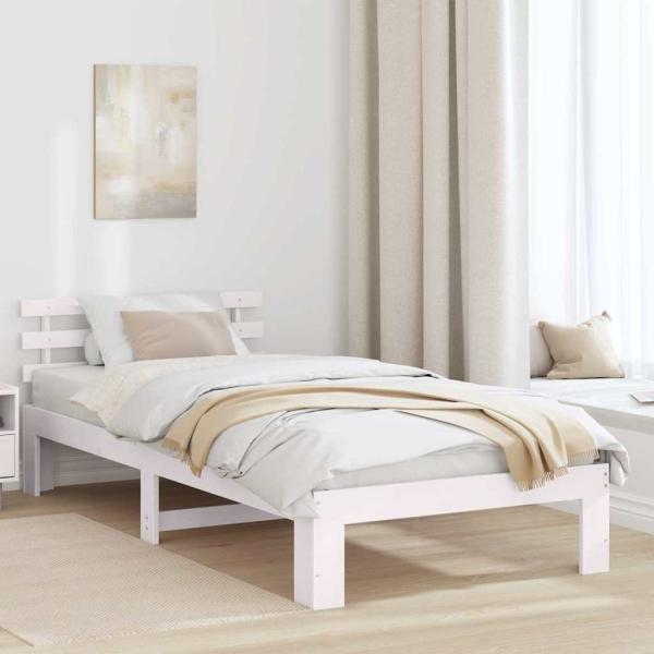 ARDEBO.de - Holz Bettgestell Weiß Holz 100 x 200 cm Minimalistisch