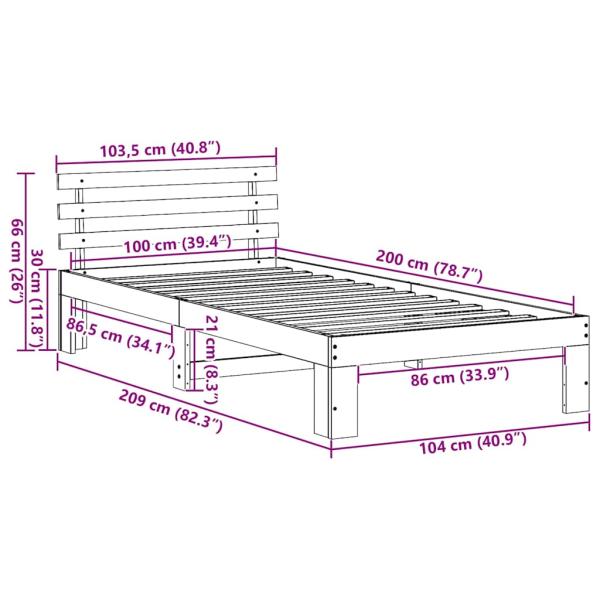 Holz Bettgestell Wachs Braun Massivholz 100 x 200 cm Langlebig