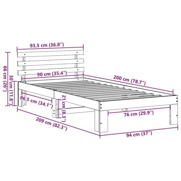 Kiefernbettgestell Weiß Weiß Massivholz 90 x 200 cm Langlebig